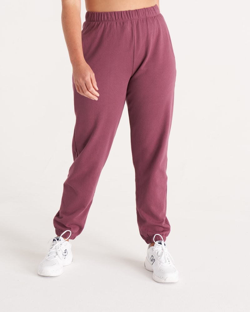 Front of a model wearing a size 3X The Sweat Pant in Plum by The Standard Stitch. | dia_product_style_image_id:250486